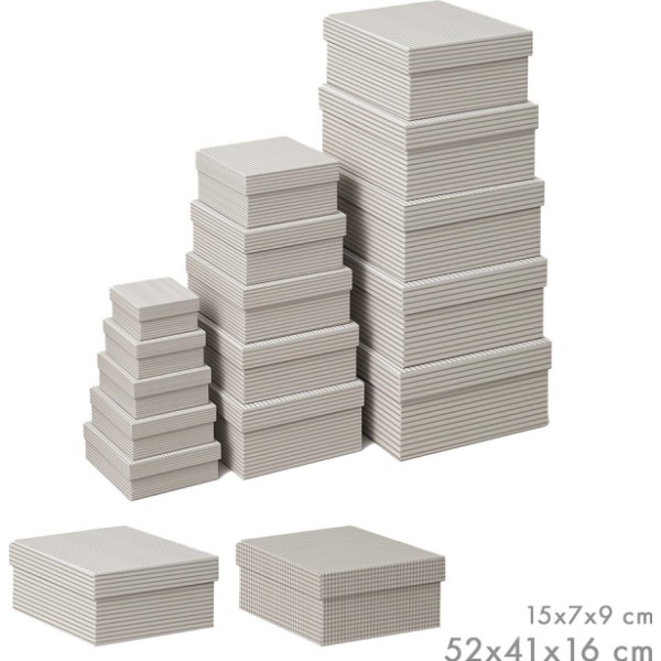 Cajas de almacenamiento encajables, diseño vichy/rayas, medidas variadas, set 15 piezas.