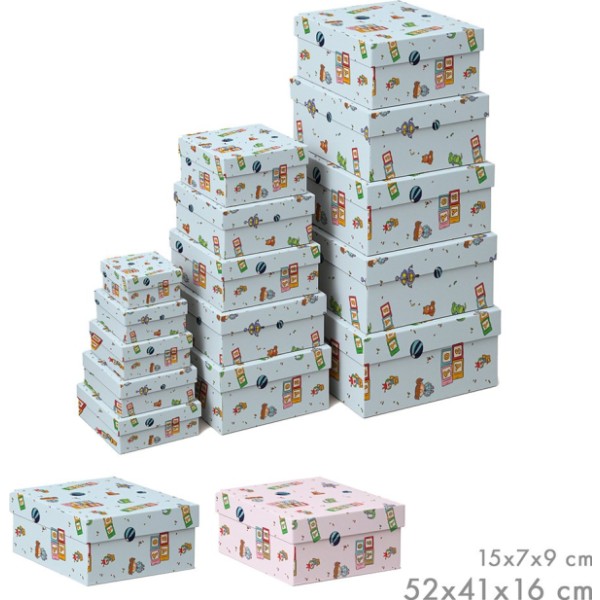 Cajas de almacenamiento encajables, diseño infantil, medidas variadas, set 15 piezas